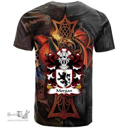 ScotsTee Shop Welsh Morgan Arxton Hereford formerly of Llanddewi Coat of Arms Family Crest Wales T Shirt Celtic Cross and Dragon With Sword T Shirt