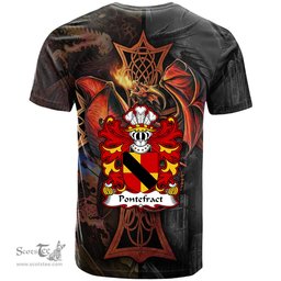 ScotsTee Shop Welsh Pontefract of Denbighshire Coat of Arms Family Crest Wales T Shirt Celtic Cross and Dragon With Sword T Shirt