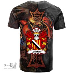 ScotsTee Shop Welsh Longford of Pembrokeshire Coat of Arms Family Crest Wales T Shirt Celtic Cross and Dragon With Sword T Shirt