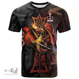 ScotsTee Shop Welsh Robins or Robinson Bishop of Bangor Coat of Arms Family Crest Wales T Shirt Celtic Cross and Dragon With Sword T Shirt
