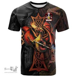 ScotsTee Shop Welsh Pennant of Penrhyn Castle Caernarvonshire Coat of Arms Family Crest Wales T Shirt Celtic Cross and Dragon With Sword T Shirt