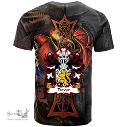 ScotsTee Shop Welsh Trevor or TUDOR TREFOR Coat of Arms Family Crest Wales T Shirt Celtic Cross and Dragon With Sword T Shirt