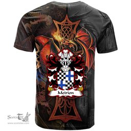 ScotsTee Shop Welsh Meirion MEIRIONNYDD Coat of Arms Family Crest Wales T Shirt Celtic Cross and Dragon With Sword T Shirt
