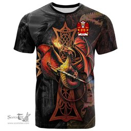 ScotsTee Shop Welsh Robert lord of Cydewen Coat of Arms Family Crest Wales T Shirt Celtic Cross and Dragon With Sword T Shirt