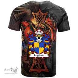 ScotsTee Shop Welsh Leighton of Leighton Shropshire Coat of Arms Family Crest Wales T Shirt Celtic Cross and Dragon With Sword T Shirt