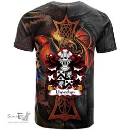 ScotsTee Shop Welsh Llywelyn AP MAREDUDD Coat of Arms Family Crest Wales T Shirt Celtic Cross and Dragon With Sword T Shirt