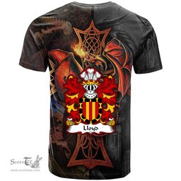 ScotsTee Shop Welsh Lloyd of Bodiris Denbighshire Coat of Arms Family Crest Wales T Shirt Celtic Cross and Dragon With Sword T Shirt