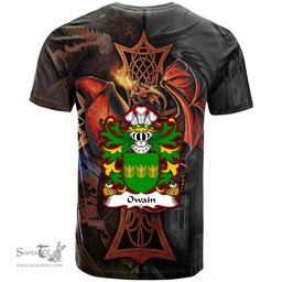 ScotsTee Shop Welsh Owain GWYNEDD Coat of Arms Family Crest Wales T Shirt Celtic Cross and Dragon With Sword T Shirt