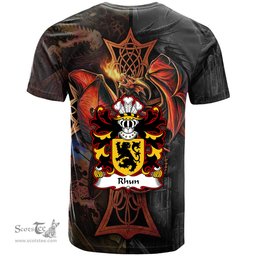 ScotsTee Shop Welsh Rhun AP GRONWY Coat of Arms Family Crest Wales T Shirt Celtic Cross and Dragon With Sword T Shirt