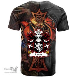ScotsTee Shop Welsh Lewis of Y Fan or Van Caerphilly Glamorgan Coat of Arms Family Crest Wales T Shirt Celtic Cross and Dragon With Sword T Shirt