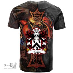 ScotsTee Shop Welsh Higgon John Hygon of Carmarthenshire Coat of Arms Family Crest Wales T Shirt Celtic Cross and Dragon With Sword T Shirt