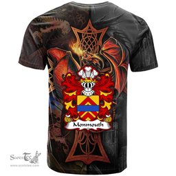 ScotsTee Shop Welsh Monmouth lords of Coat of Arms Family Crest Wales T Shirt Celtic Cross and Dragon With Sword T Shirt