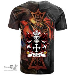 ScotsTee Shop Welsh Syward or Siward lord of Rhutin Glamorgan Coat of Arms Family Crest Wales T Shirt Celtic Cross and Dragon With Sword T Shirt
