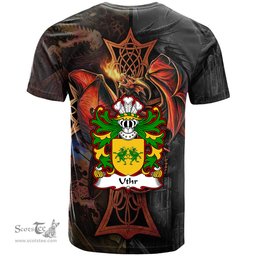 ScotsTee Shop Welsh Uthr PENDRAGON Father of King Arhtur Coat of Arms Family Crest Wales T Shirt Celtic Cross and Dragon With Sword T Shirt