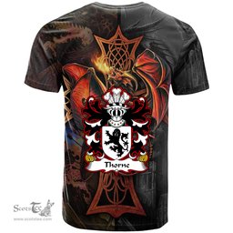 ScotsTee Shop Welsh Thorne of Shelvock Shropshire Coat of Arms Family Crest Wales T Shirt Celtic Cross and Dragon With Sword T Shirt