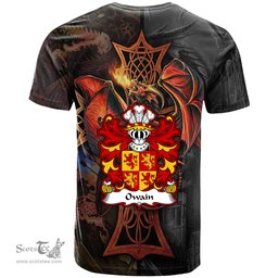 ScotsTee Shop Welsh Owain GLYNDWR Prince of Wales Coat of Arms Family Crest Wales T Shirt Celtic Cross and Dragon With Sword T Shirt