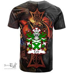 ScotsTee Shop Welsh Lord or Lort of St Patrick Pembrokeshire Coat of Arms Family Crest Wales T Shirt Celtic Cross and Dragon With Sword T Shirt