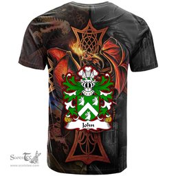 ScotsTee Shop Welsh John AP JENKIN AP MADOG Coat of Arms Family Crest Wales T Shirt Celtic Cross and Dragon With Sword T Shirt
