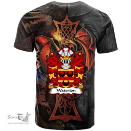 ScotsTee Shop Welsh Waterton of Herefordshire Coat of Arms Family Crest Wales T Shirt Celtic Cross and Dragon With Sword T Shirt