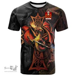 ScotsTee Shop Welsh Waterton of Herefordshire Coat of Arms Family Crest Wales T Shirt Celtic Cross and Dragon With Sword T Shirt