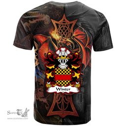ScotsTee Shop Welsh Winter of Llan gain Carmenthenshire Coat of Arms Family Crest Wales T Shirt Celtic Cross and Dragon With Sword T Shirt