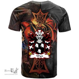 ScotsTee Shop Welsh Wyn Cadwaladr of Montgomeryshire Coat of Arms Family Crest Wales T Shirt Celtic Cross and Dragon With Sword T Shirt