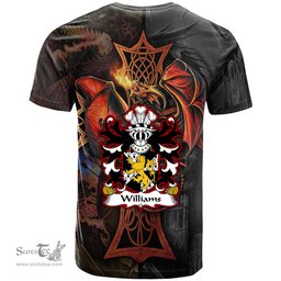 ScotsTee Shop Welsh Williams lordship of Usk Monmouthshire Coat of Arms Family Crest Wales T Shirt Celtic Cross and Dragon With Sword T Shirt