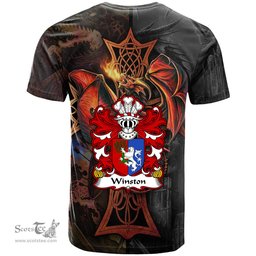 ScotsTee Shop Welsh Winston of Trewyn Monmouthshire Coat of Arms Family Crest Wales T Shirt Celtic Cross and Dragon With Sword T Shirt