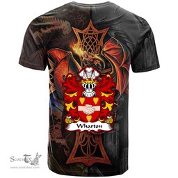 ScotsTee Shop Welsh Wharton Bishop of St. Asaph Coat of Arms Family Crest Wales T Shirt Celtic Cross and Dragon With Sword T Shirt