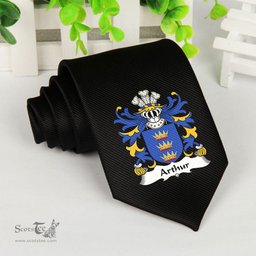 ScotsTee Shop Welsh Arthur II ab uthr pendragon King Arthur Coat of Arms Family Crest Welsh Neck Tie Black Tie