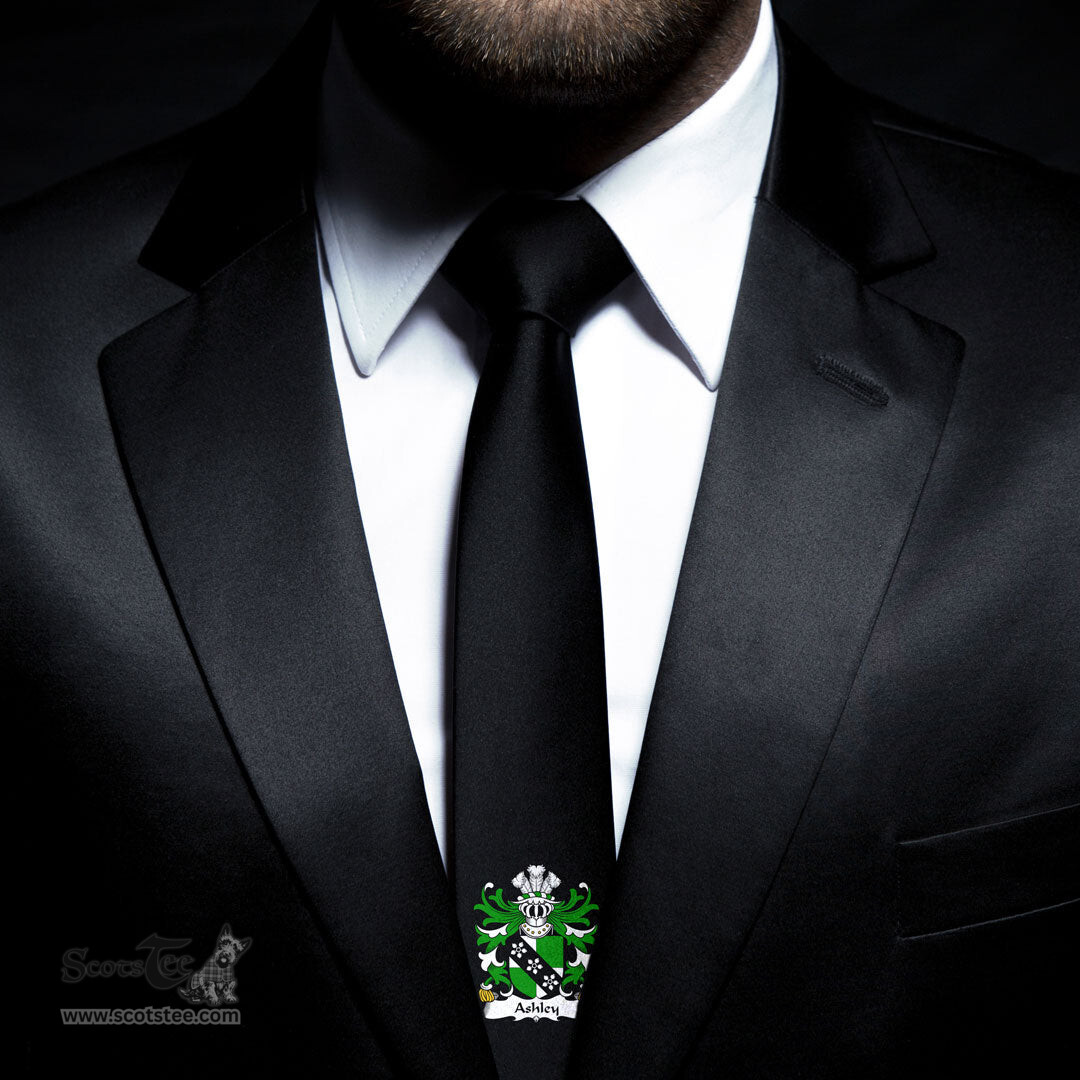 ScotsTee Shop Welsh Ashley Caernarfon Coat of Arms Family Crest Welsh Neck Tie Black Tie