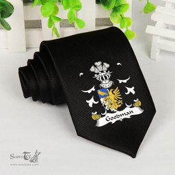 ScotsTee Shop Welsh Goodman of Ruthin Denbighshire Coat of Arms Family Crest Welsh Neck Tie Black Tie