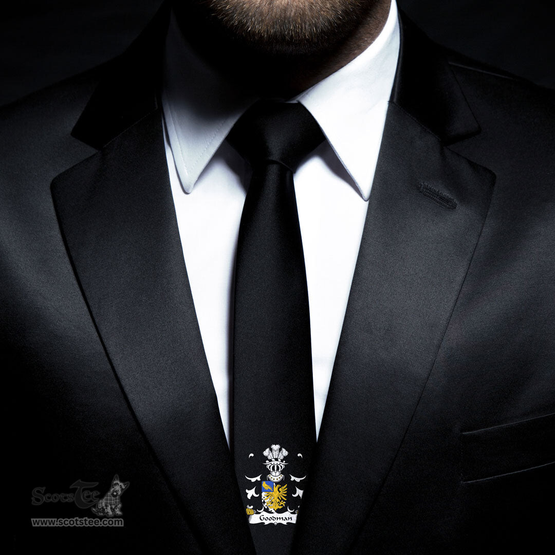 ScotsTee Shop Welsh Goodman of Ruthin Denbighshire Coat of Arms Family Crest Welsh Neck Tie Black Tie