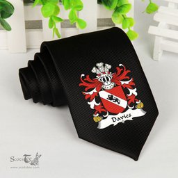 ScotsTee Shop Welsh Davies Robert of Gwysanau Flint Coat of Arms Family Crest Welsh Neck Tie Black Tie