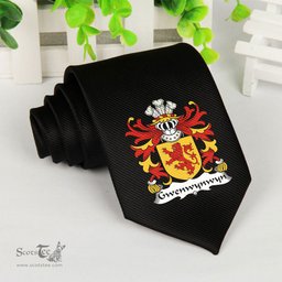 ScotsTee Shop Welsh Gwenwynwyn AB OWAIN CYFEILIOG Coat of Arms Family Crest Welsh Neck Tie Black Tie