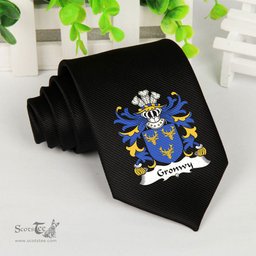 ScotsTee Shop Welsh Gronwy GOCH of Llangathen Carmarthenshire Coat of Arms Family Crest Welsh Neck Tie Black Tie