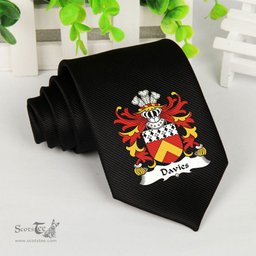 ScotsTee Shop Welsh Davies of Caerhun Caernarfonshire Coat of Arms Family Crest Welsh Neck Tie Black Tie