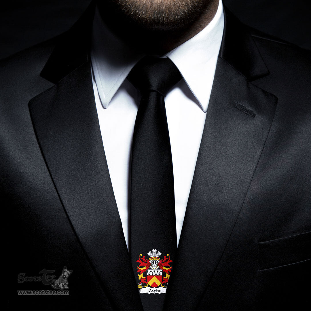 ScotsTee Shop Welsh Davies of Caerhun Caernarfonshire Coat of Arms Family Crest Welsh Neck Tie Black Tie