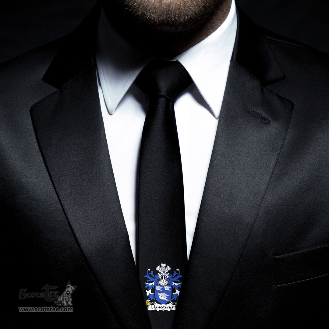 ScotsTee Shop Welsh Llanegwystl VALLEY CRUCIS ABBEY Coat of Arms Family Crest Welsh Neck Tie Black Tie