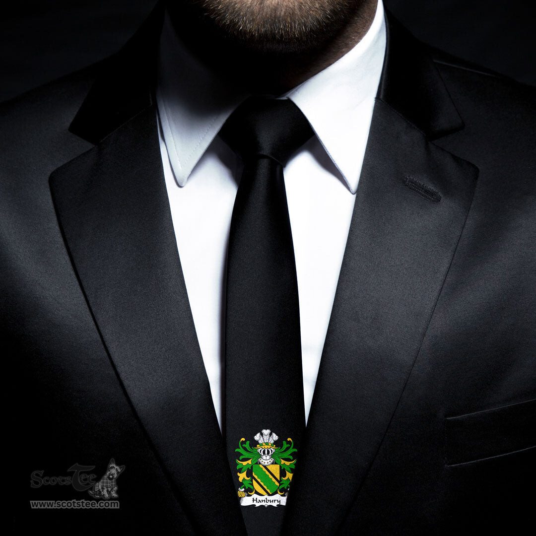 ScotsTee Shop Welsh Hanbury of Pontypool Monmouthshire Coat of Arms Family Crest Welsh Neck Tie Black Tie