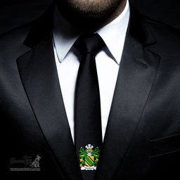 ScotsTee Shop Welsh Hanbury of Pontypool Monmouthshire Coat of Arms Family Crest Welsh Neck Tie Black Tie