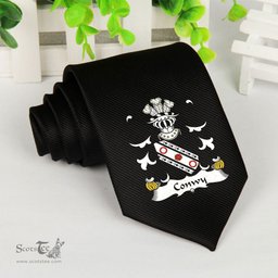 ScotsTee Shop Welsh Conwy of Bodrhyddan Flint Coat of Arms Family Crest Welsh Neck Tie Black Tie