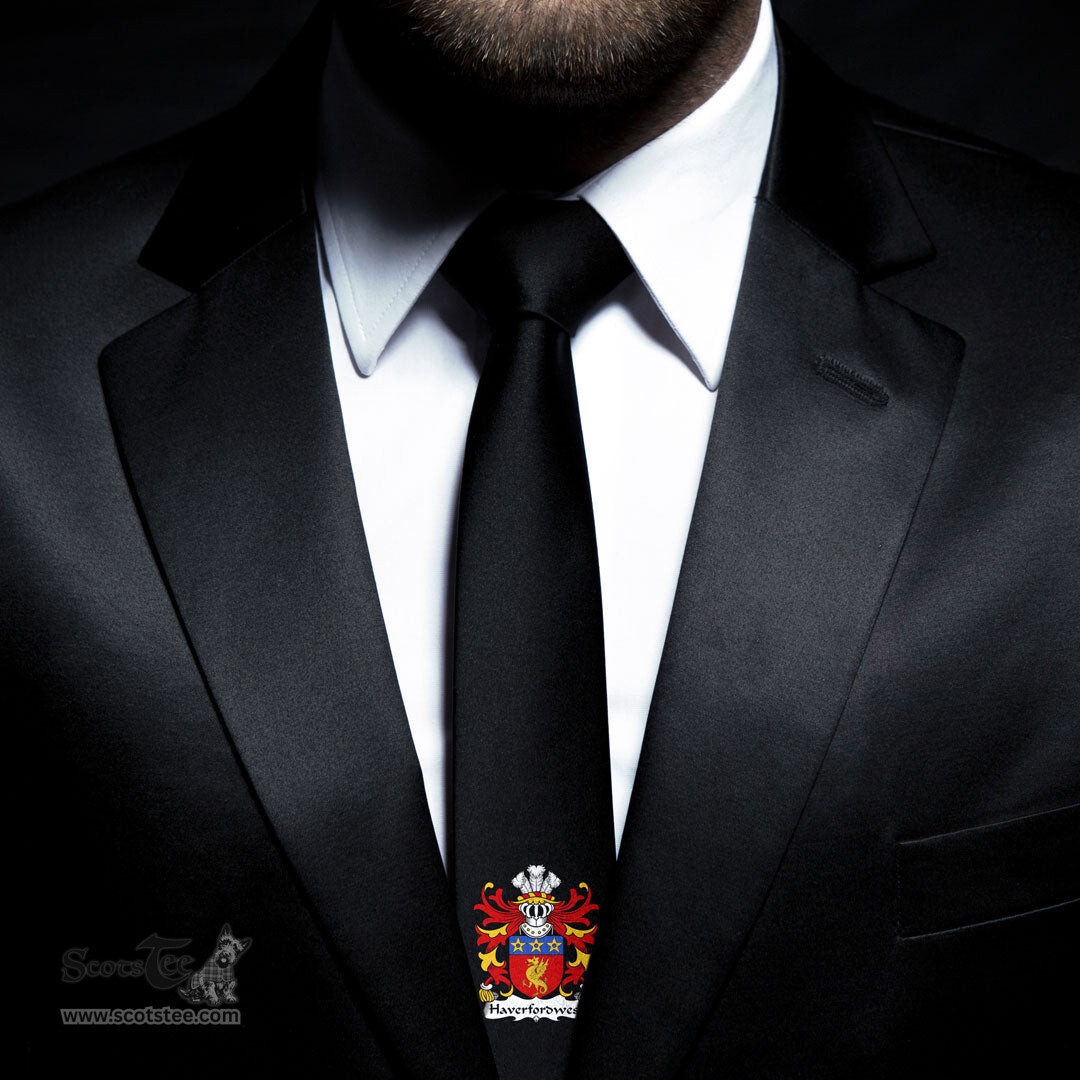 ScotsTee Shop Welsh Haverfordwest priory of Coat of Arms Family Crest Welsh Neck Tie Black Tie
