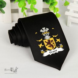ScotsTee Shop Welsh Grant of Llwyn y grant Glamorgan Coat of Arms Family Crest Welsh Neck Tie Black Tie