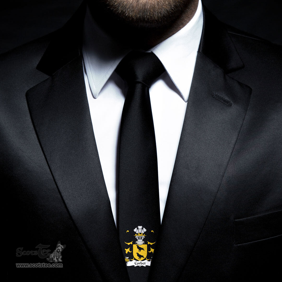 ScotsTee Shop Welsh Corbet of Cawrse Montgomeryshire Coat of Arms Family Crest Welsh Neck Tie Black Tie