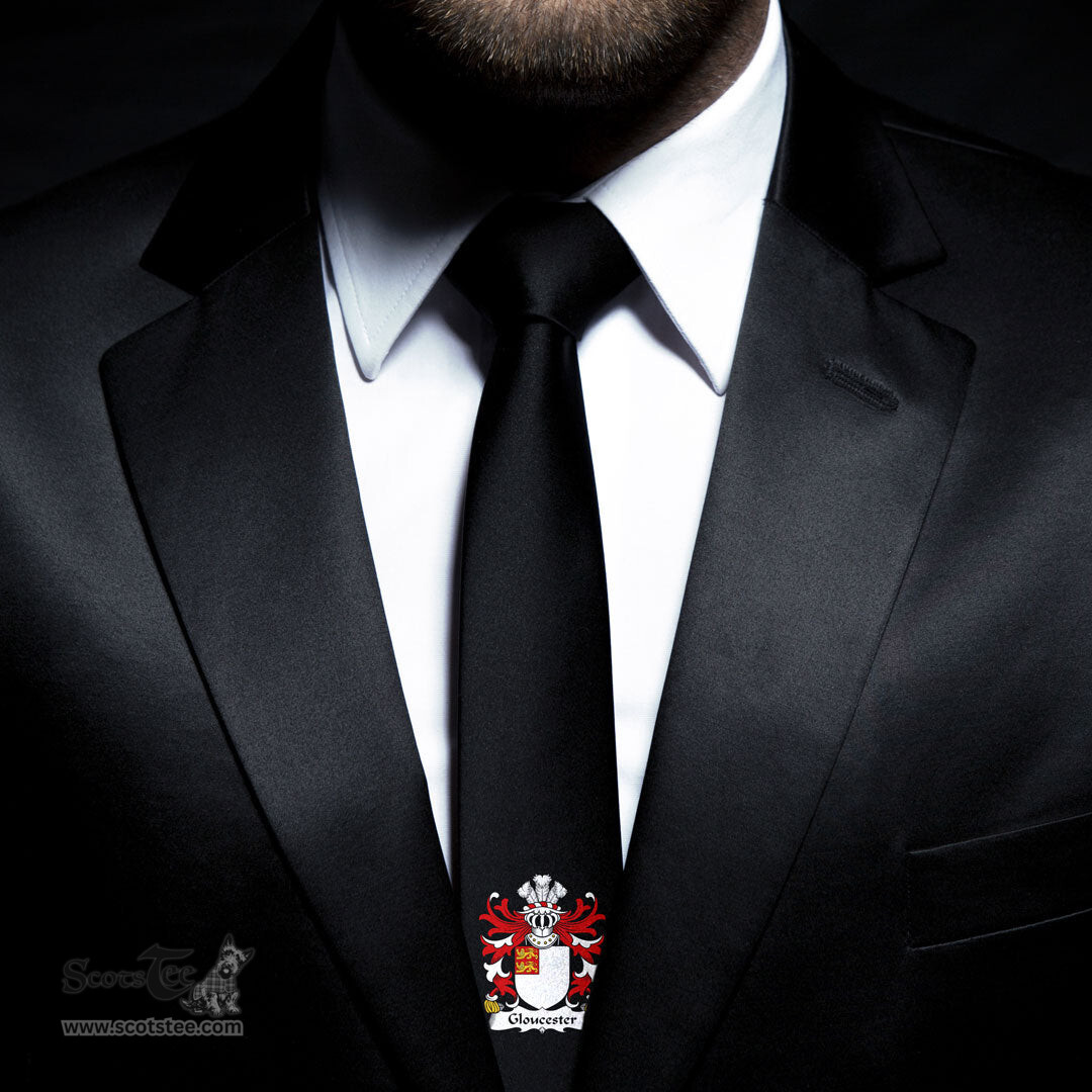 ScotsTee Shop Welsh Gloucester mother was heiress to Fitzhamon Coat of Arms Family Crest Welsh Neck Tie Black Tie