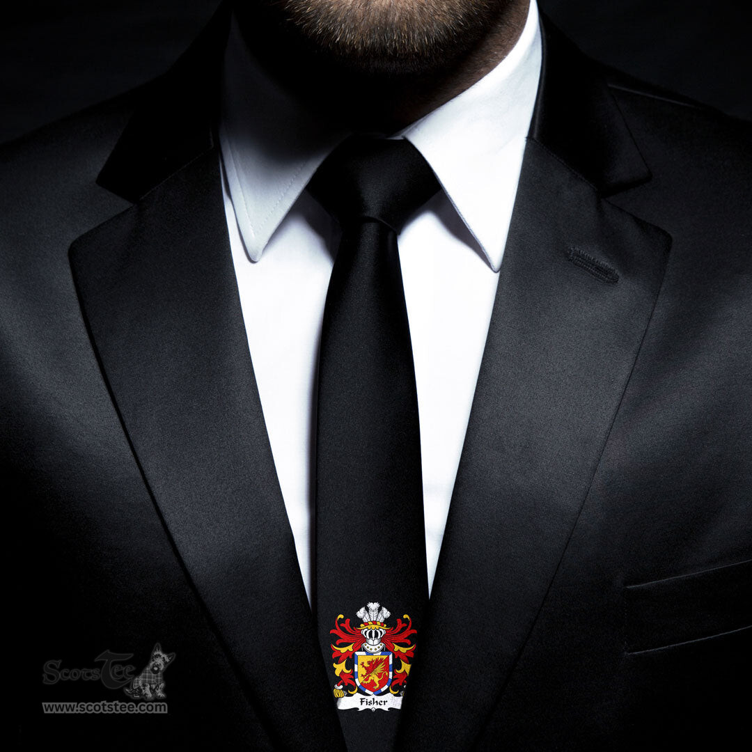 ScotsTee Shop Welsh Fisher of Carmarthenshire Coat of Arms Family Crest Welsh Neck Tie Black Tie