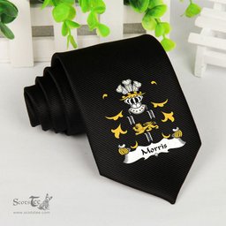 ScotsTee Shop Welsh Morris of Cardiganshire Coat of Arms Family Crest Welsh Neck Tie Black Tie