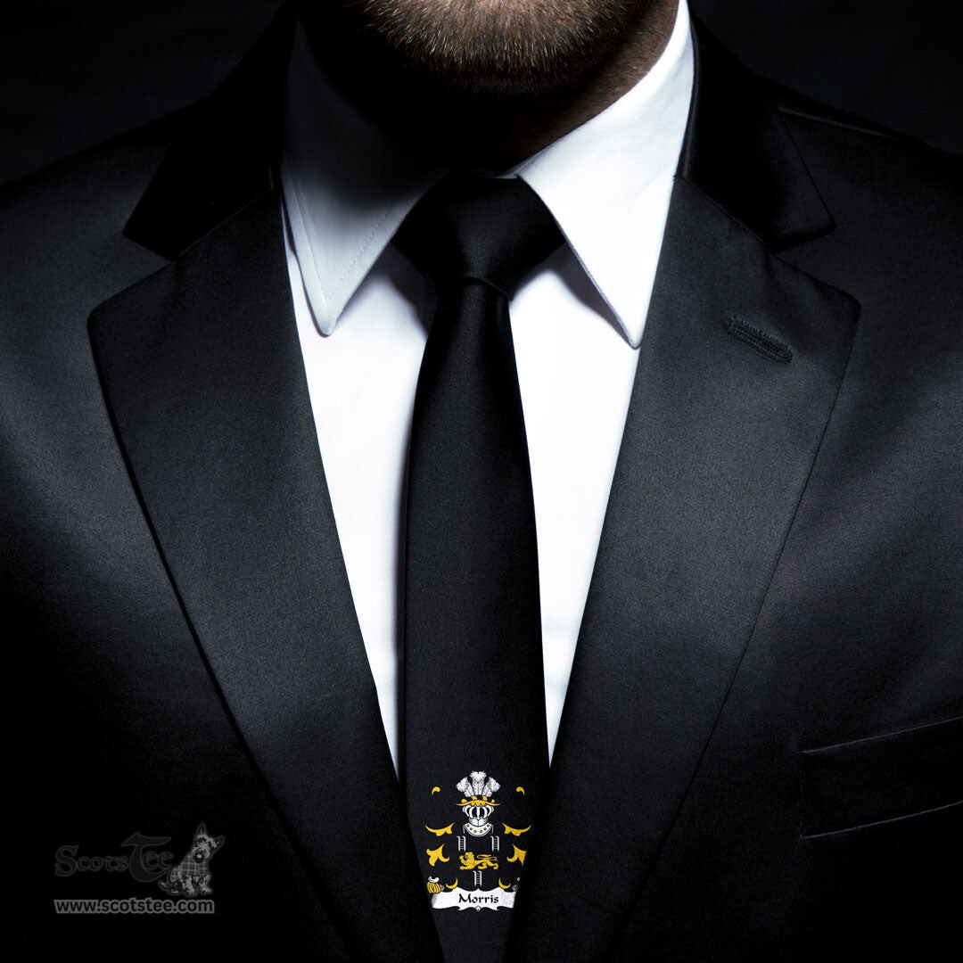 ScotsTee Shop Welsh Morris of Cardiganshire Coat of Arms Family Crest Welsh Neck Tie Black Tie