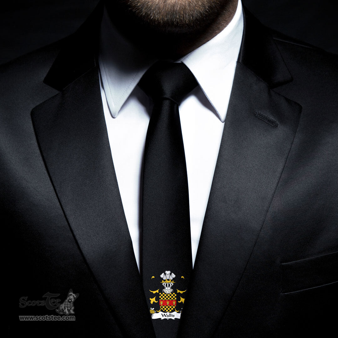 ScotsTee Shop Welsh Wallis of Llan arth Monmouthshire Coat of Arms Family Crest Welsh Neck Tie Black Tie